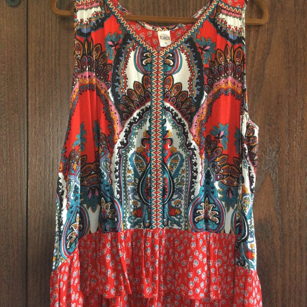 Bila Red Floral/Paisley Sleeveless Peasant Blouse Size XL